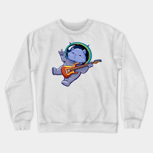 cat space playing guitar Crewneck Sweatshirt by Mako Design 